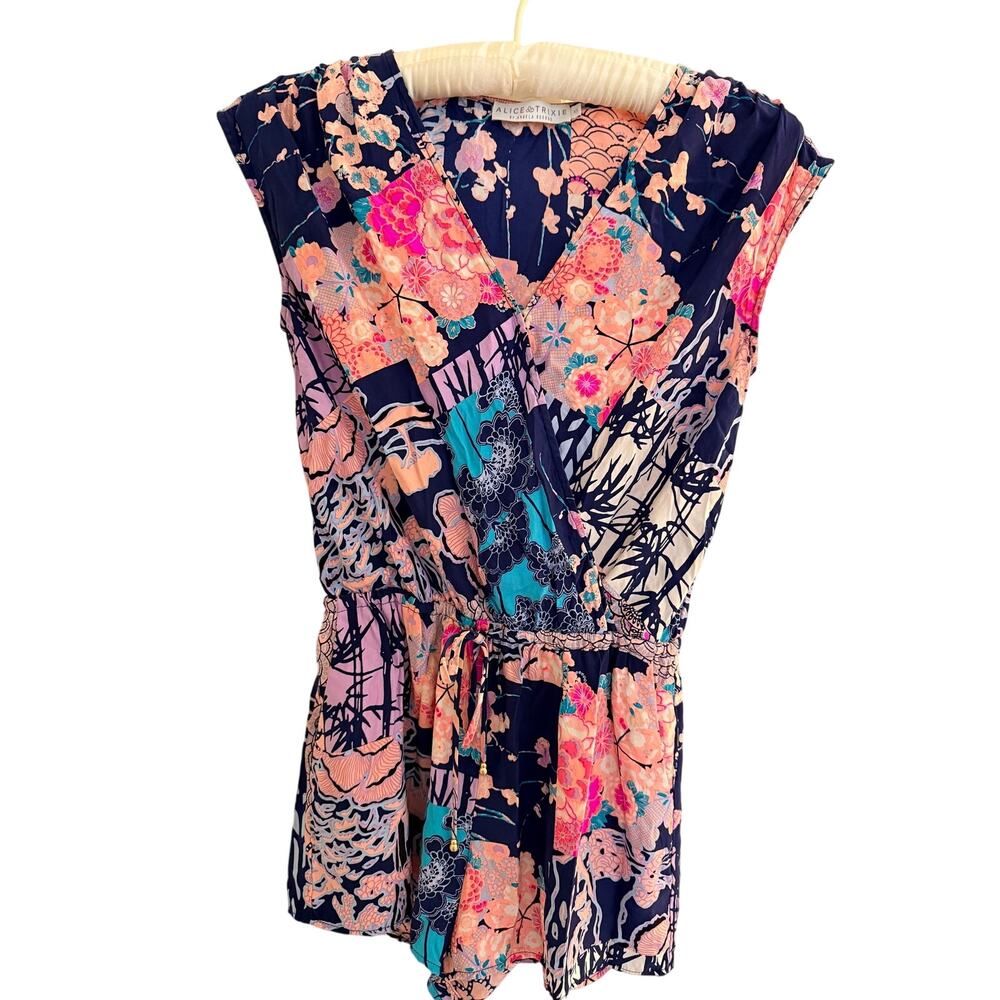 Alice & Trixie 100% Silk Floral Romper Multicolor Navy Pink XS Made in USA